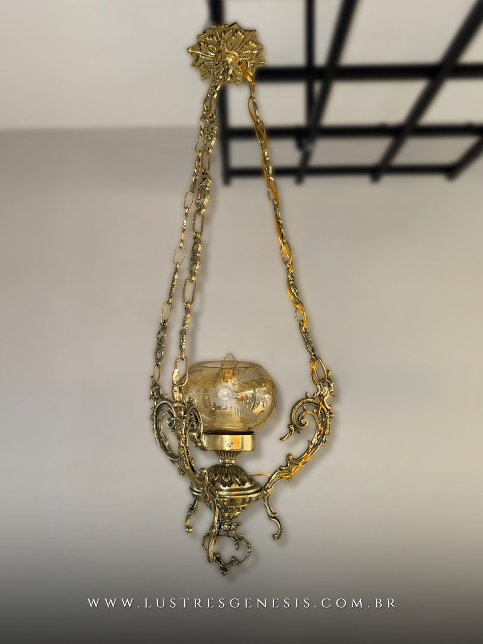 Lustre Pendente Bronze Antigo Vidro &Acirc;mbar